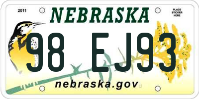 NE license plate 98EJ93