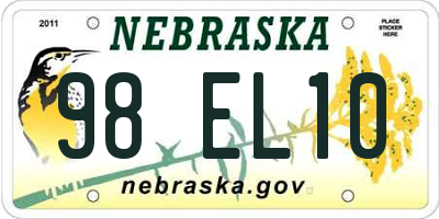NE license plate 98EL10