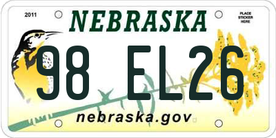 NE license plate 98EL26