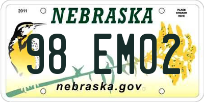 NE license plate 98EM02