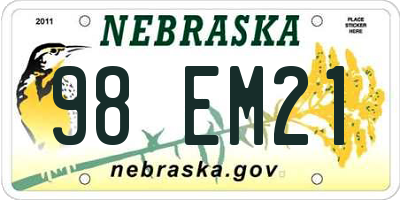 NE license plate 98EM21