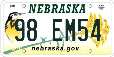 NE license plate 98EM54