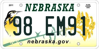 NE license plate 98EM91