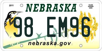 NE license plate 98EM96