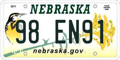 NE license plate 98EN91
