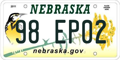 NE license plate 98EP02