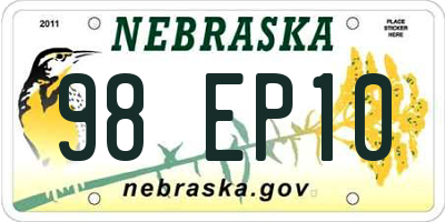 NE license plate 98EP10