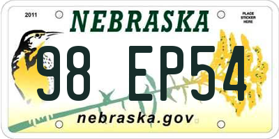 NE license plate 98EP54