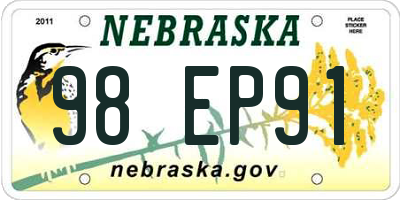 NE license plate 98EP91