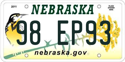 NE license plate 98EP93