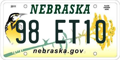 NE license plate 98ET10