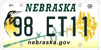 NE license plate 98ET11
