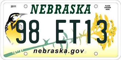 NE license plate 98ET13