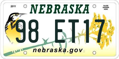 NE license plate 98ET17