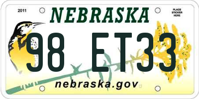 NE license plate 98ET33