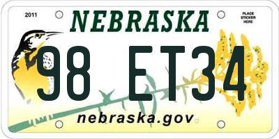 NE license plate 98ET34