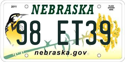 NE license plate 98ET39