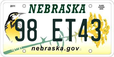 NE license plate 98ET43