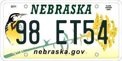 NE license plate 98ET54