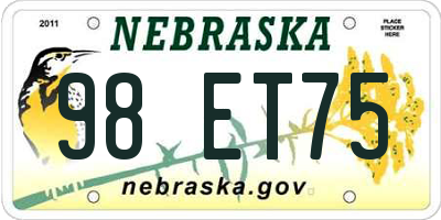 NE license plate 98ET75