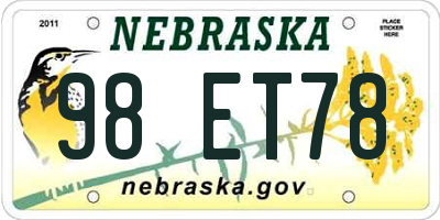 NE license plate 98ET78