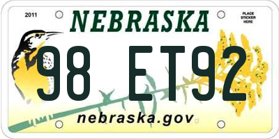 NE license plate 98ET92