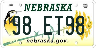 NE license plate 98ET98