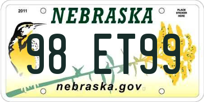 NE license plate 98ET99