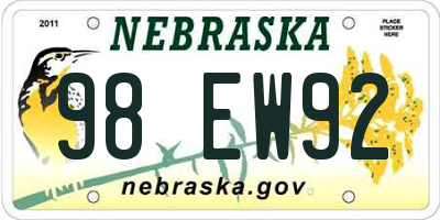 NE license plate 98EW92