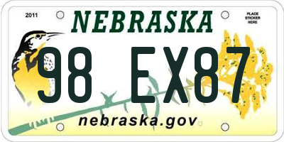 NE license plate 98EX87