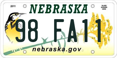 NE license plate 98FA11