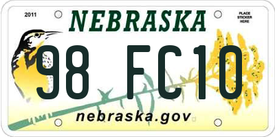NE license plate 98FC10