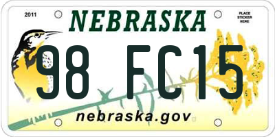 NE license plate 98FC15