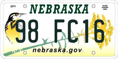 NE license plate 98FC16