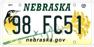 NE license plate 98FC51