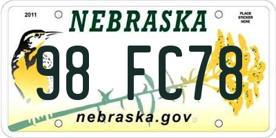 NE license plate 98FC78