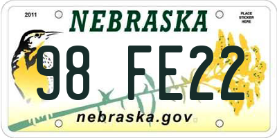 NE license plate 98FE22