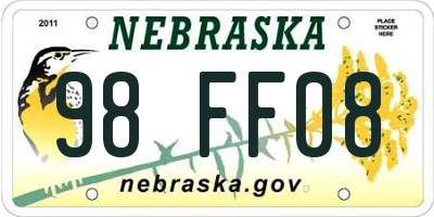 NE license plate 98FF08