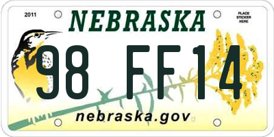 NE license plate 98FF14