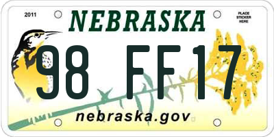 NE license plate 98FF17