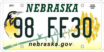 NE license plate 98FF30