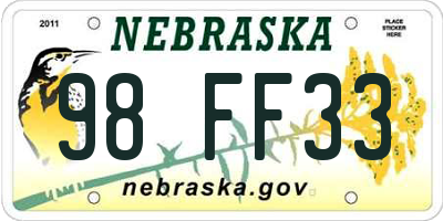 NE license plate 98FF33