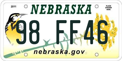 NE license plate 98FF46