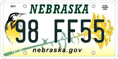 NE license plate 98FF55