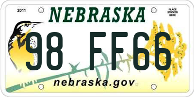 NE license plate 98FF66