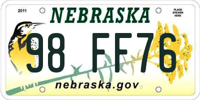NE license plate 98FF76