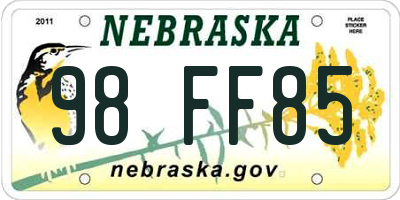 NE license plate 98FF85