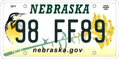 NE license plate 98FF89