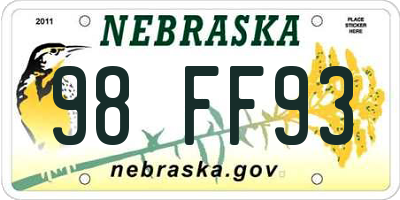 NE license plate 98FF93