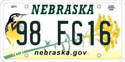 NE license plate 98FG16